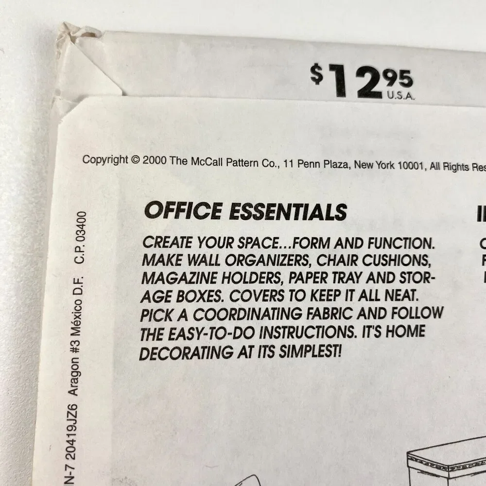 McCall's 2662 Office Essentials Vtg 2000 Sewing Pattern Organizer Covers UNCUT